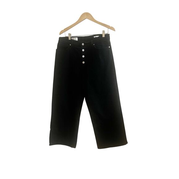 BLDWN Women’s High Rise Cropped Wide Leg Jeans Size 31 Black Exposed Buttons - Picture 1 of 8